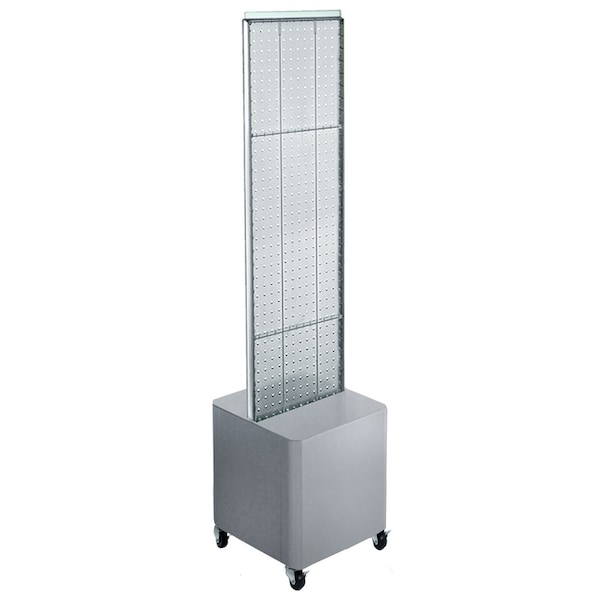 Two-Sided Pegboard Floor Display on Wheeled Studio Base
